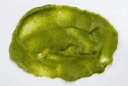 After finishing blending, the green smoothie made by the Mueller immersion blender was spread evenly throughout a white paper to check for solid chunks.