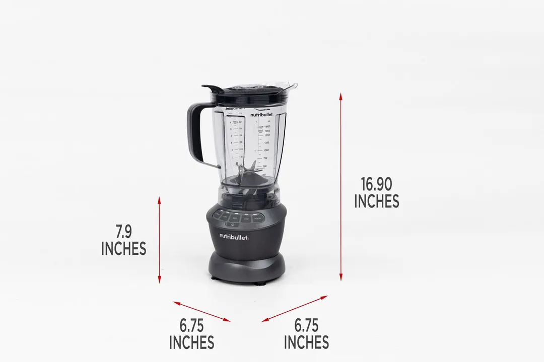 Illustrated dimensions of the NutriBullet ZNBF30500Z showing the height, length, and width in inches