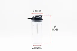 llustrated dimensions of the NutriBullet ZNBF30500Z 32-oz container showing the height, length, and width across in inches.
