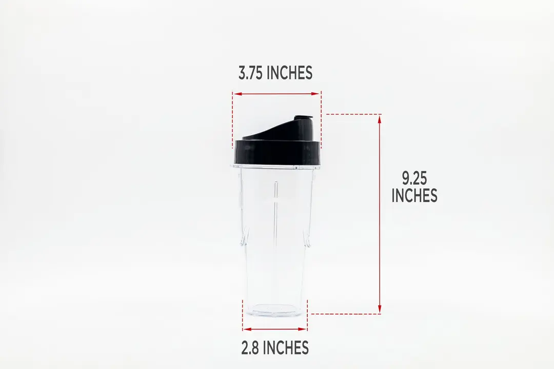 Illustrated dimensions of the Oster Pro 24-oz cup showing the height and diameter in inches.