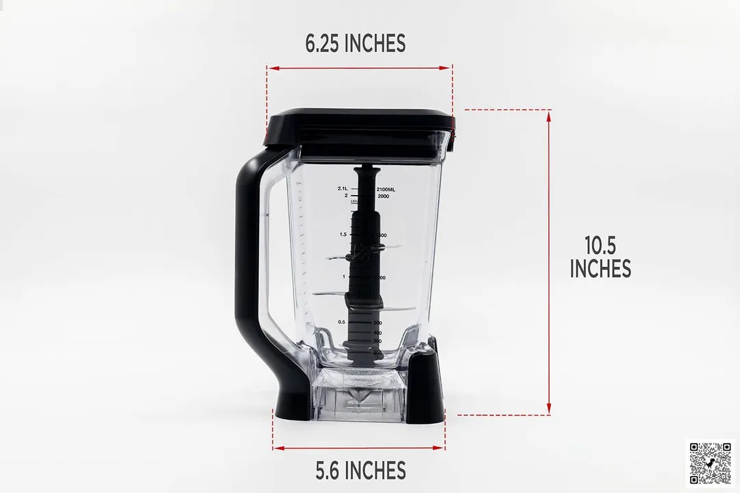 Illustrated dimensions of the Ninja BN701 Professional Plus blender container showing the height and diameter in inches.