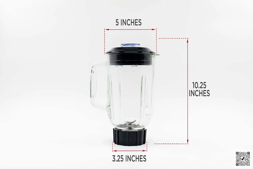Illustrated dimensions of the Black+Decker Crush Master showing the height, depth, and width in inches