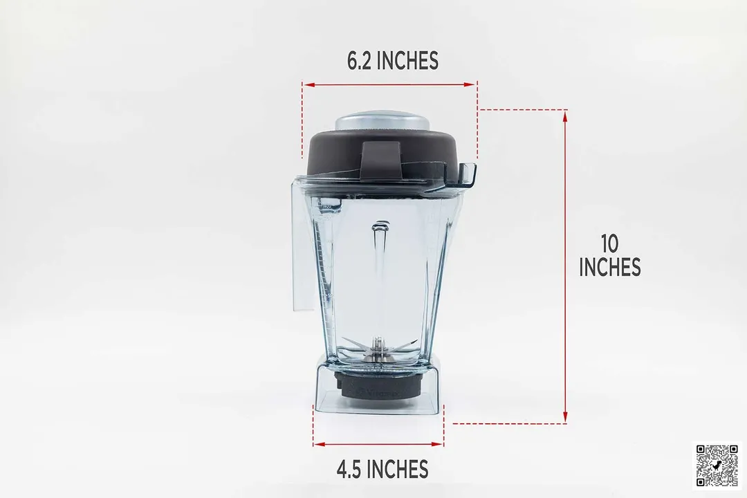 Illustrated dimensions of the Vitamix E310 blender container showing the height and diameter in inches.