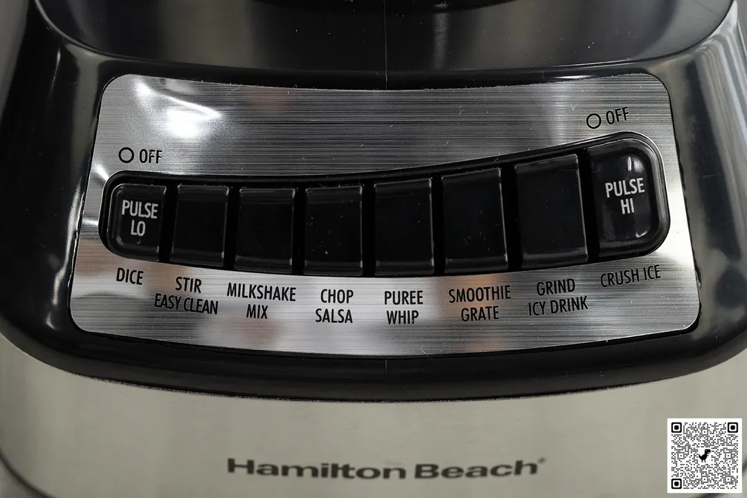 A close-up of the Hamilton Beach Wave Crusher blender control panel