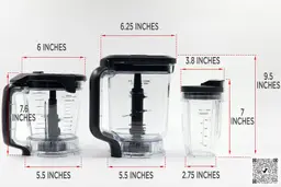 Illustrated dimensions of the Ninja AMZ493BRN containers showing the height and diameter in inches.