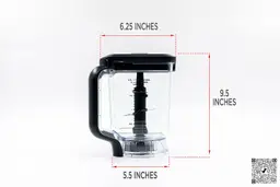 Illustrated dimensions of the Ninja AMZ493BRN 72-ounce containers showing the height and diameter in inches.