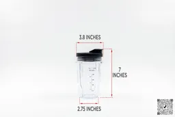 Illustrated dimensions of the Ninja AMZ493BRN 18-ounce single-serve cup showing the height and diameter in inches.