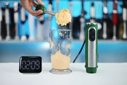 A batch mayonnaise made by the Peach Street immersion blender within 2 minutes and 09 seconds.