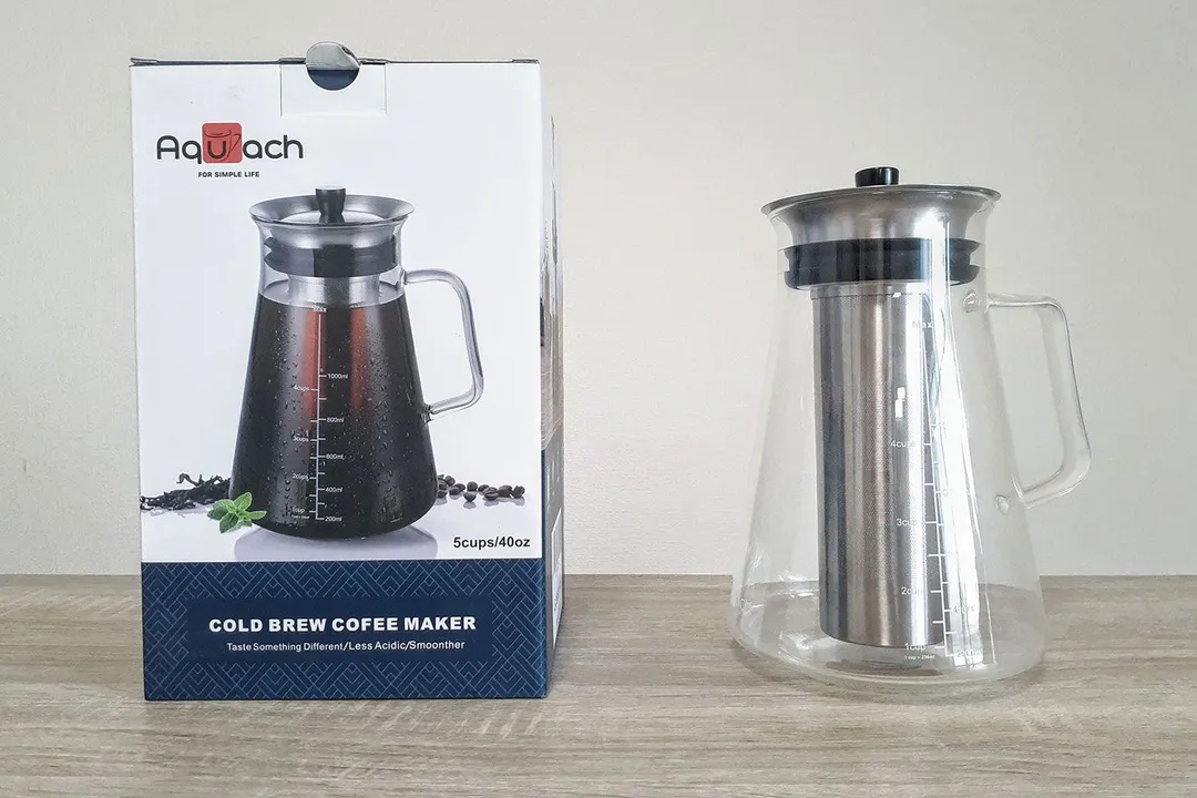 Aquach Cold Brew Coffee Tea Maker 34oz 1L Hand-Blown Glass Pitcher  Stainless