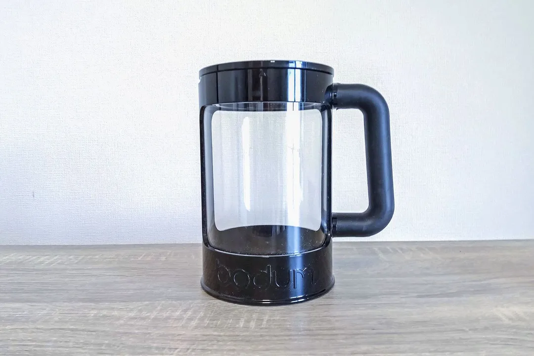 The Bodum cold brew coffee maker brew vessel as it would appear before brewing is commenced.