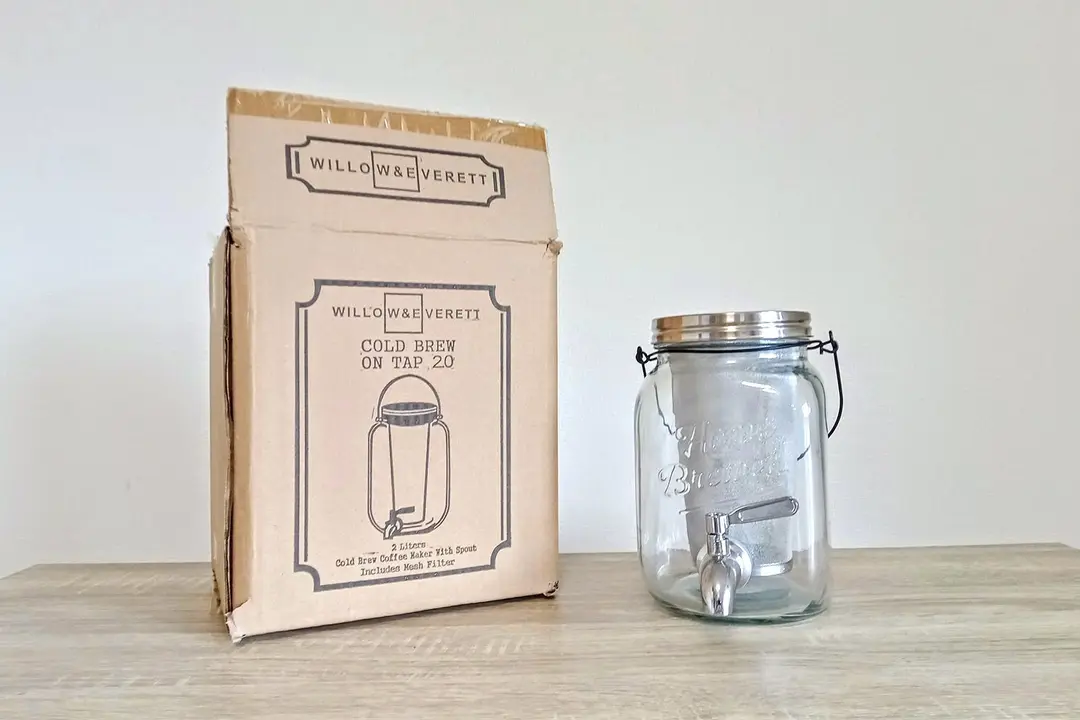 The unboxed and fully assembled Everett cold brew coffee maker.