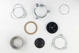 Backup flange, mounting ring, snap ring, fiber gasket, cushion mount, sink flange, stopper, lower mounting ring.