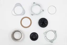 Backup flange, mounting ring, snap ring, fiber gasket, cushion mount, sink flange, stopper, lower mounting ring.