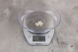 0.05 ounces of shredded dietary fiber on digital scale.