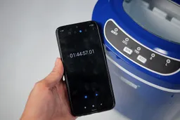 A stop watch showing 1:44:57 or the typical amount of time taken to produce a full basket of ice with the Vivo Home countertop ice maker.