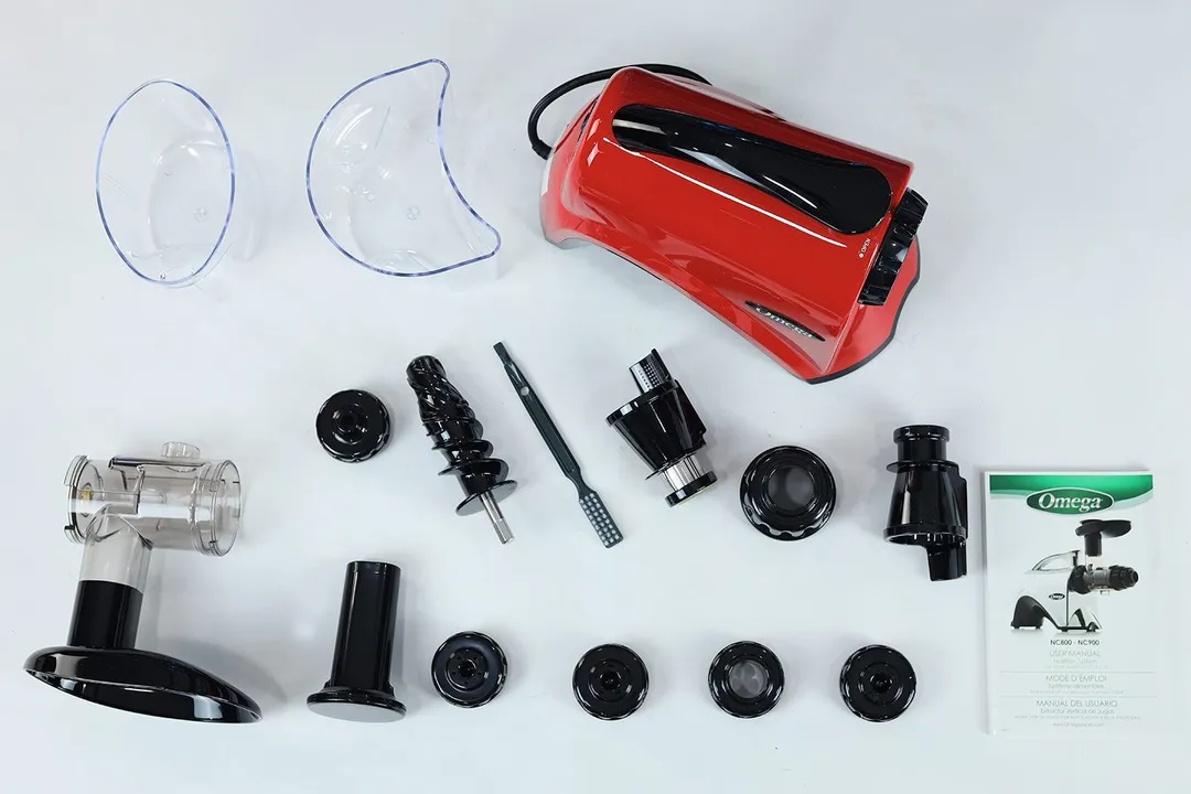 Components of the Omega NC900 masticating juicer