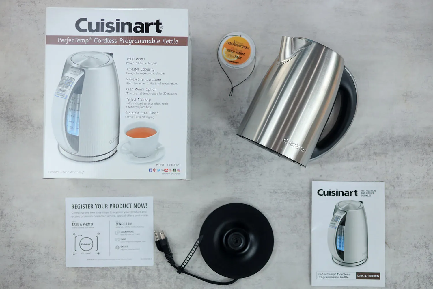Cuisinart PerfecTemp Cordless Electric Kettle, Stainless Steel, 1.7 L