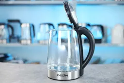 The clip-lock lid of the Dezin Electric Glass Kettle DZ380 opens at an 80° angle.