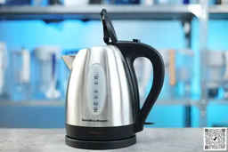The pop-up lid of the Hamilton Beach Stainless Steel Electric Kettle (40880) opens at an 80° angle.