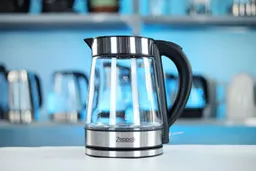 The carafe of the Zeppoli Electric Kettle ZPL-KETTLE sitting on top of its power base.