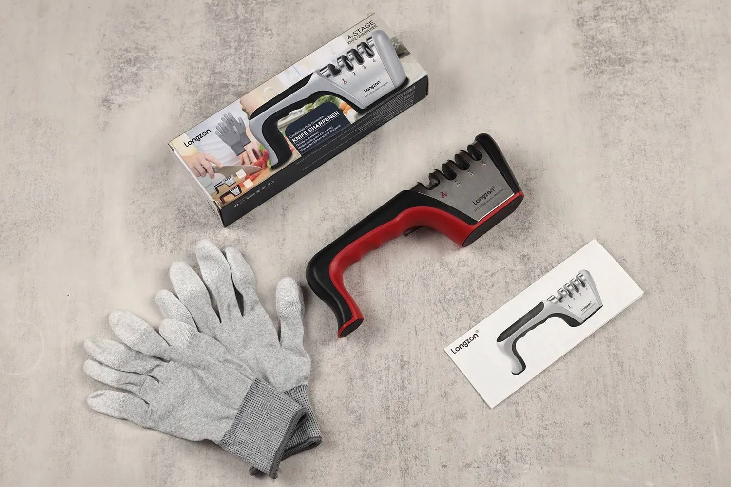 4-in-1 Longzon Knife Sharpener With A Pair Of Cut-resistant Glove