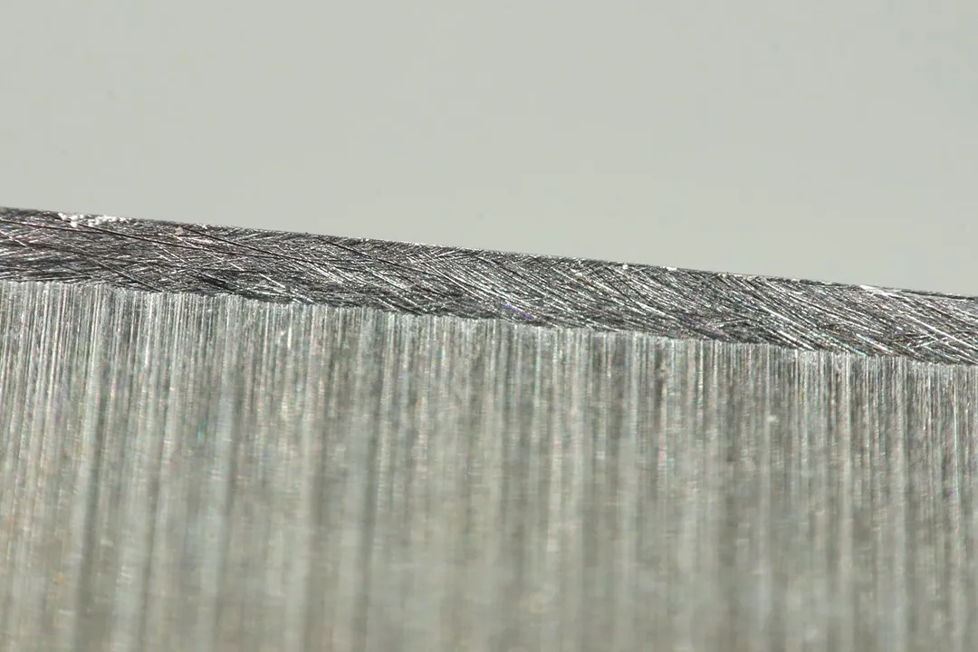 Close-up image of knife edge after sharpening with the EdgeKeeper