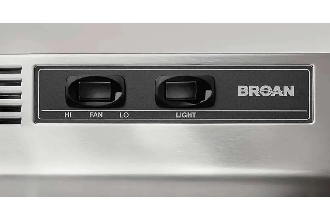 The fan switch on the Broan-NuTone 413004 is clearly marked.