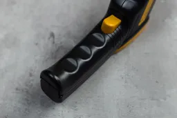 A close-up view of the grip of the Etekcity Lasergrip 800 IR thermometer.