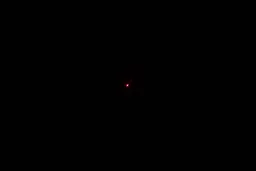 The single, red laser dot of the Lasergrip GM400 IR thermometer in a dark room.