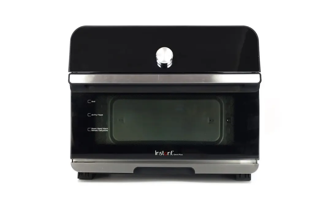 The front of a closed stainless steel Instant Omni Plus 18L 10-in-1 Countertop Convection Air Fryer Toaster Oven.