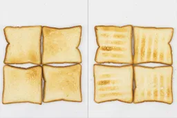 The top and bottom of the best four pieces of toast from the stainless steel Breville BOV450XL Mini Smart Toaster Oven.