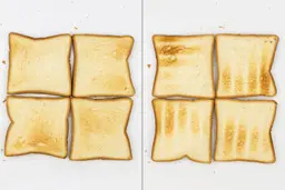 The top and bottom of the best four pieces of toast from the Cuisinart TOB-40N Custom Classic Toaster Oven Broiler.