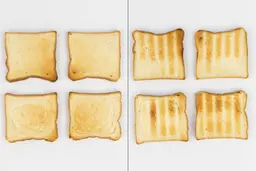 The top and bottom of the best four pieces of toast from the Breville BOV845BSS Smart Oven Pro Convection Toaster Oven.