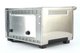 The back and left sides of the Breville BOV845BSSUSC Toaster Oven have air ventilation holes. The back has two buffers.