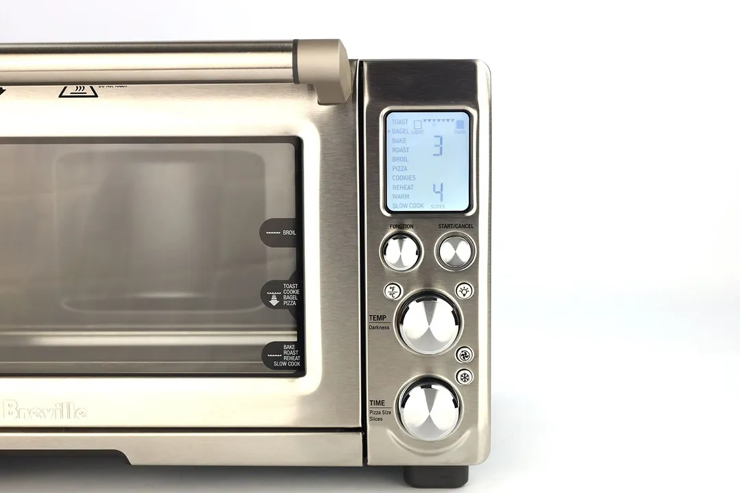 Breville BOV845BSSUSC has 10 cooking functions: Toast, Bagel, Bake, Roast, Broil, Pizza, Cookies, Reheat, Warm, Slow Cook.