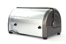 The back of the Hamilton Beach 31344DA 4-Slice Easy Reach Roll Top Toaster Oven has a power cord, two buffers, and holes.