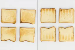 The top and bottom of the best four pieces of toast from the Panasonic NB-G110P FlashXpress Compact Toaster Oven.