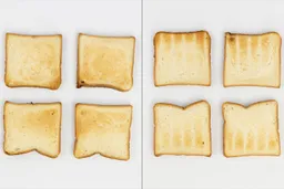 The top and bottom of the best four pieces of toast from the Panasonic NB-G110P FlashXpress Compact Toaster Oven.