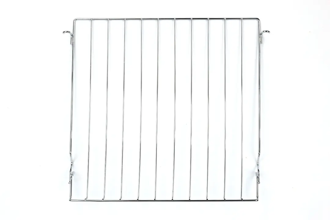 A stainless steel baking rack of the silver Panasonic NB-G110P FlashXpress Compact Toaster Oven on a white background.