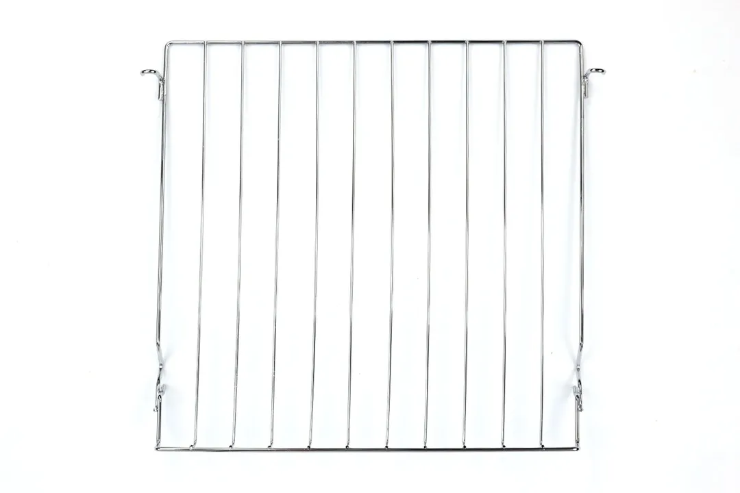 A stainless steel baking rack of the silver Panasonic NB-G110P FlashXpress Compact Toaster Oven on a white background.