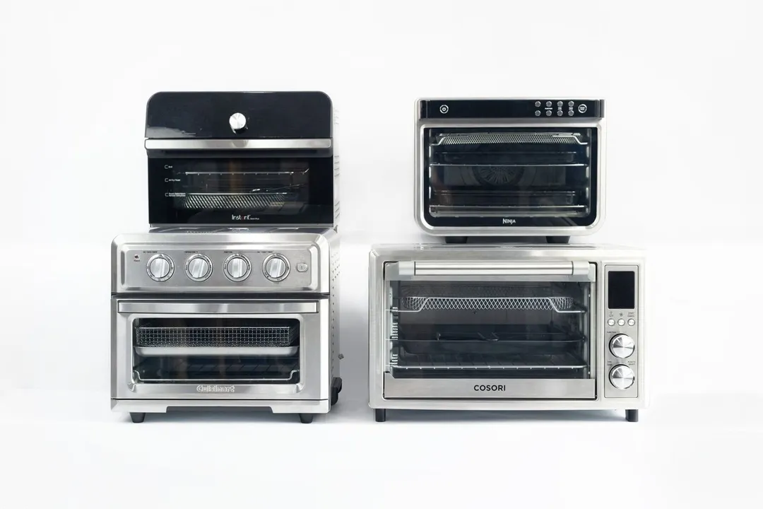 4 best air fryer toaster ovens: Instant Omni Plus 18L, Ninja DT201, Cuisinart TOA-60, Cosori CO130-AO.