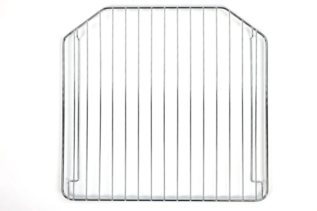A stainless steel baking rack with two supports below of the Oster TSSTTVFDDG XL Digital French Door Convection Toaster Oven on a white background.