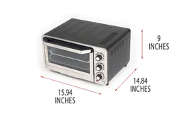 A closed front of the Cuisinart TOB-40N Custom Classic Toaster Oven Broiler with exterior measurements on a white background.