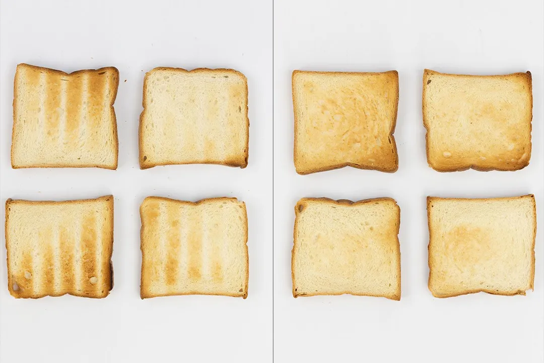 The four pieces of toast by the Mueller MT-175 had pretty good surface color but varied from light golden to golden brown on both the top and the bottom