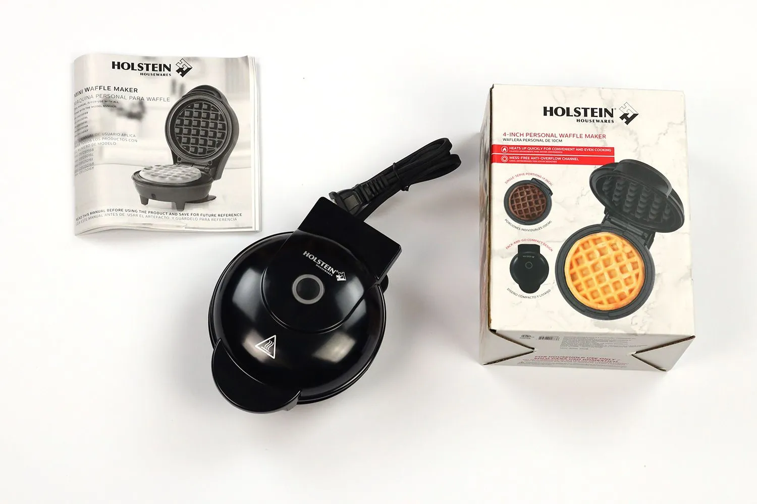 Holstein Housewares HH-09125016B Personal Non-Stick Waffle Maker, 4, Black