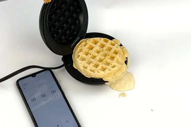 Crownful Mini Waffle Maker Machine, 4 Inches Portable Small Compact Design, Non-Stick, Pink Pomelo