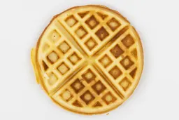 The bottom crust of a waffle baked for 7 minutes using our self-mixed recipe, coloration ranges from very dark brown to light brown.
