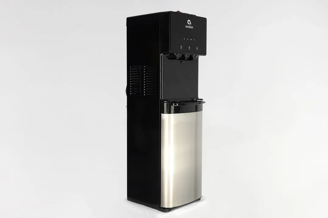 Font and side view of the Avalon A4 bottom loading water cooler dispenser.