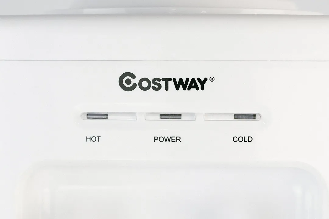 A close up of the control panel of costway 5-gallon water cooler dispenser.