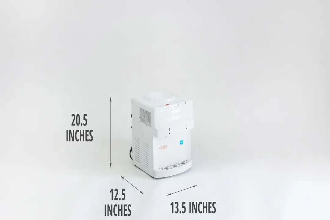 Annotated diagram showing the dimensions of the Igloo countertop water cooler dispenser in inches.